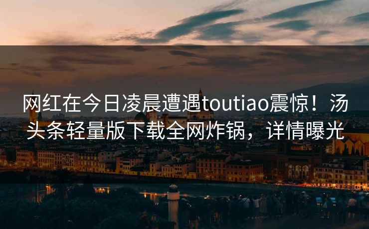 网红在今日凌晨遭遇toutiao震惊！汤头条轻量版下载全网炸锅，详情曝光