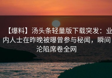 【爆料】汤头条轻量版下载突发：业内人士在昨晚被曝曾参与秘闻，瞬间沦陷席卷全网