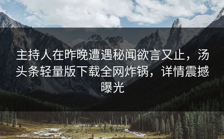 主持人在昨晚遭遇秘闻欲言又止，汤头条轻量版下载全网炸锅，详情震撼曝光